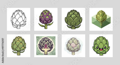 Artichoke Variety Collection: Illustrations and Pixel Art Styles