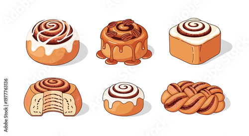 Assortment of Delicious Cinnamon Rolls and Sweet Pastries