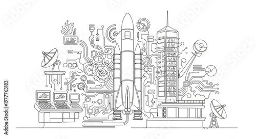 Futuristic Rocket Launch Complex with Advanced Technology and Control Systems