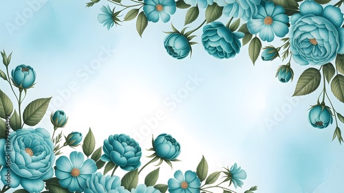 A serene floral background displays beautifully arranged blue roses and green leaves, creating an elegant and calming aesthetic for any design project resource.