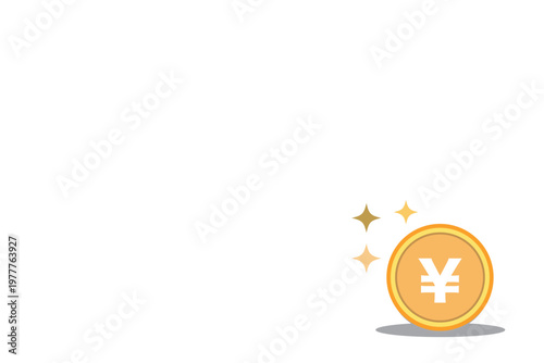 円のコイン・キラキラ輝く・白背景・コピースペース・ベクターイラスト