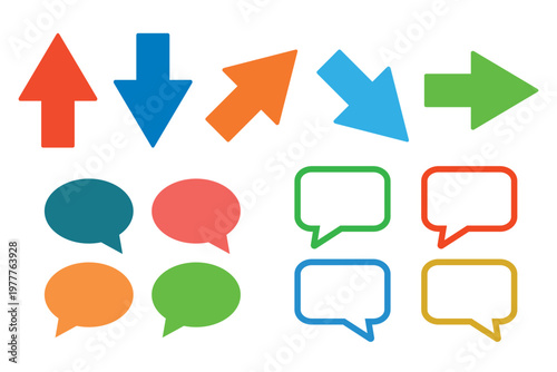 矢印と吹き出しアイコンセット・赤青オレンジ緑・ベクターイラスト素材
