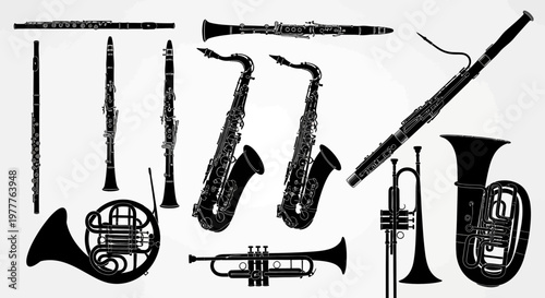 Silhouette Collection of Musical Instruments: Woodwinds and Brass