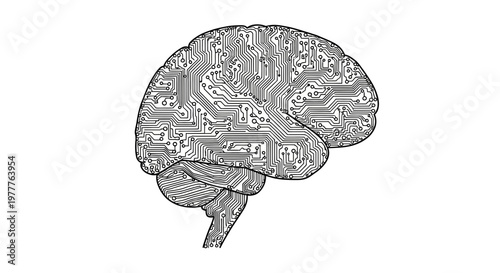 Digital Brain Circuit Board: AI, Technology, Innovation, Artificial Intelligence Concept