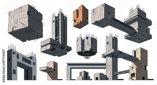 Retro Futuristic Architecture Collection: Brutalist and Sci-Fi Building Designs