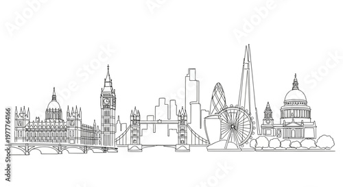 London Skyline Outline Drawing: Iconic Landmarks and Architecture