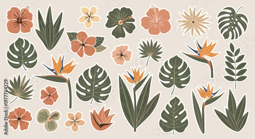 Tropical Floral Stickers: Exotic Flowers and Leaves, Boho Botanical Elements