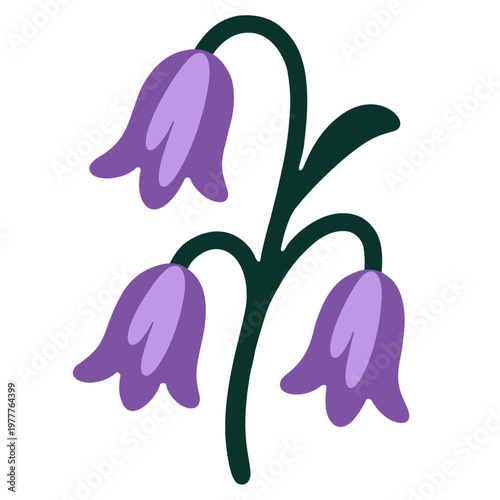 Purple Bell Flowers Minimalist Bluebell Floral Decor Isolated Vector Illustration