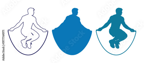 Set of Three Jumping Rope Man Icons Vector