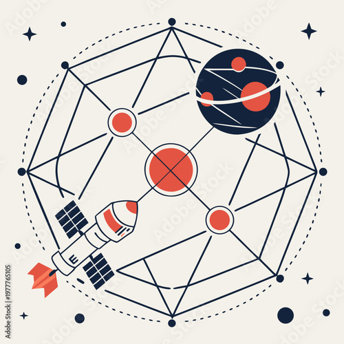 Geometric space illustration rocket planet vector design stars cosmos