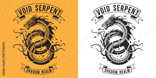 Shattered Void Serpent Dragon, Shadow Realm Mystical Snake Logo
