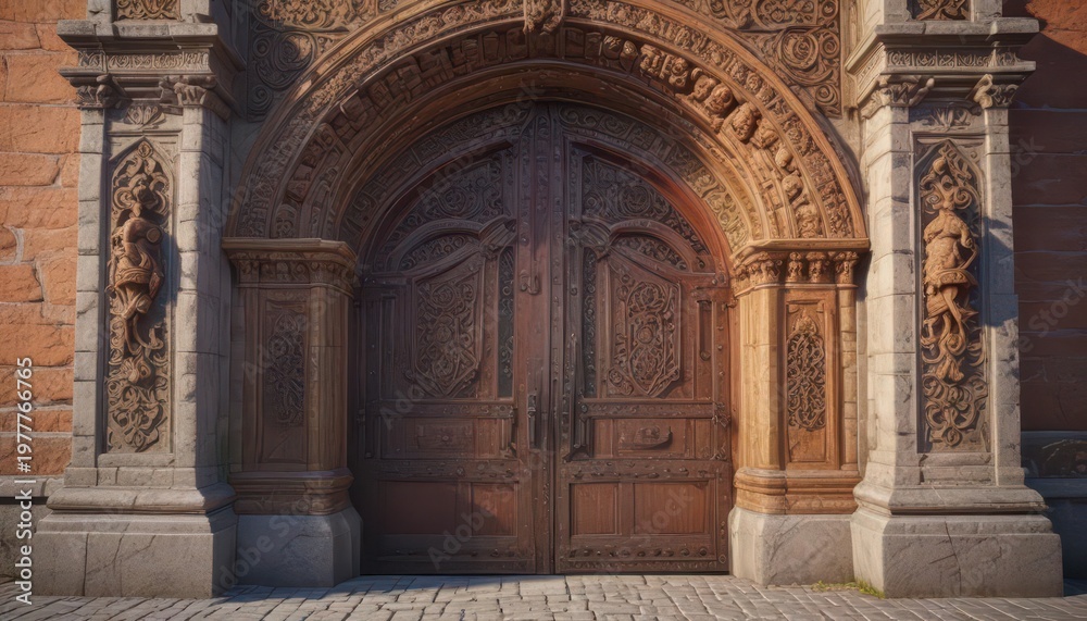 Obraz premium Intricately decorated gateway with ornate stone carvings, vibrant colors and elegant arches , entrance, intricate design