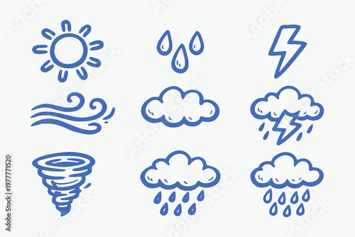 Blue Hand-Drawn Weather Icons Set
