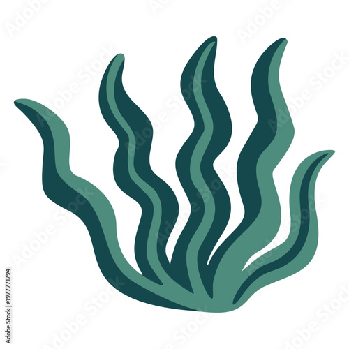 Stylized Wavy Green Seaweed Branch Vector Illustration