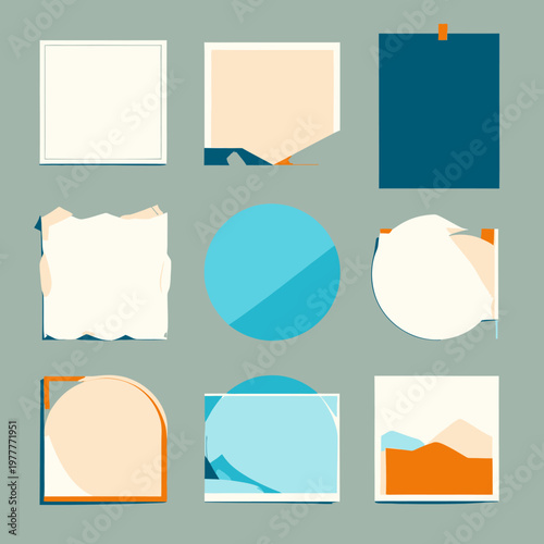 Colección de marcos abstractos y formas geométricas en estilo minimalista, ideales para diseño gráfico y plantillas de contenido.