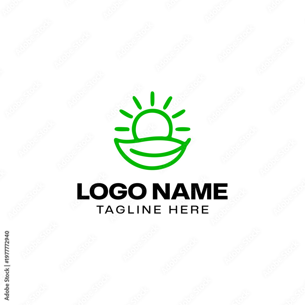 Fototapeta premium Green Sun and Leaf Eco Friendly Logo Template