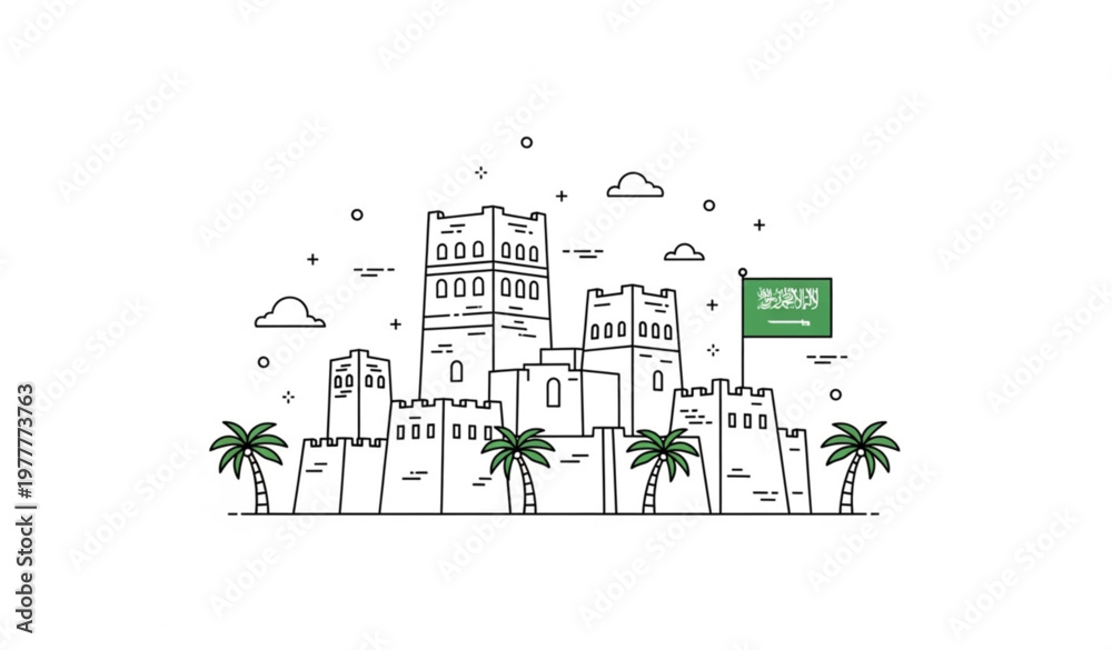 Naklejka premium Diriyah ruins outline vector icon Saudi Arabia heritage landmark for Founding Day design