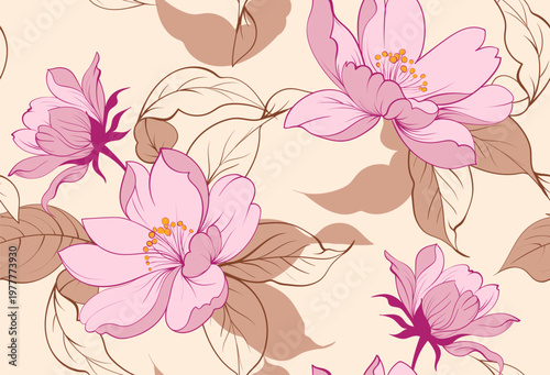 Title: Seamless flowers pattern in vector. Abstract flower pattern design.