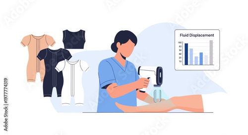 Medical professional using ultrasound device on patient's leg, with medical garments and chart