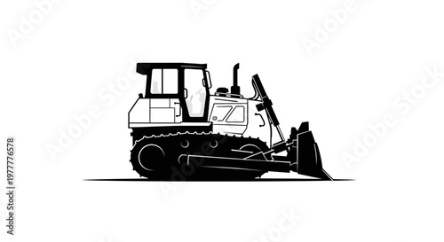 Bulldozer silhouette illustration on white background construction equipment.