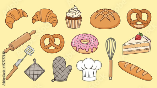 Collection of Delicious Baked Goods and Baking Utensils.