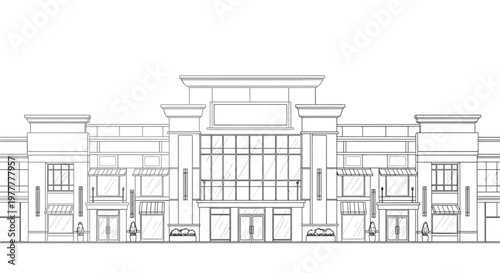 Architectural Blueprint of a Modern Commercial Building Facade.