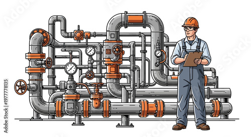 Industrial worker with clipboard standing.