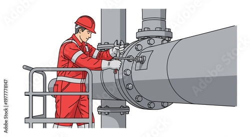 Man in red uniform working industrially.