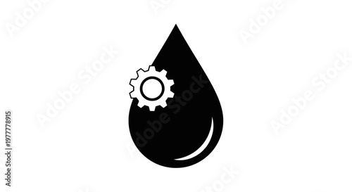 Oil Drop with Gear Icon Representing Industrial Lubrication.