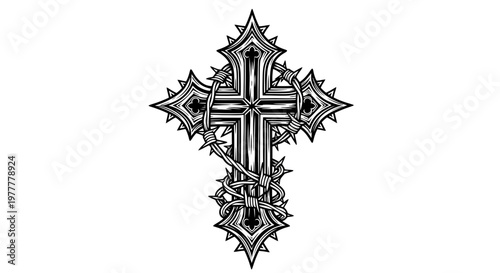 Ornate Cross with Thorns: A Symbol of Faith and Suffering.