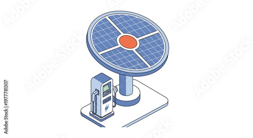 Solar-Powered EV Charging Station Isometric Illustration for Sustainable Transport and Renewable Energy Concepts