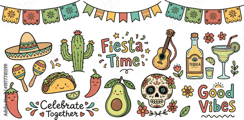 Mexican Fiesta Festive Elements, Illustration Doodle Cartoon Collection