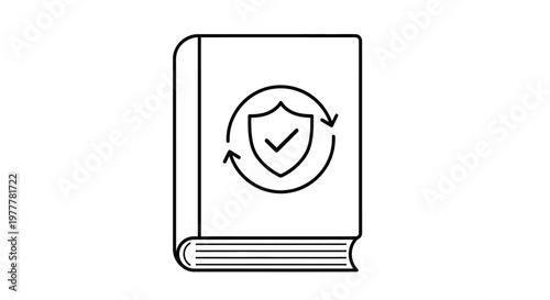 Book with shield and checkmark icon, symbolizing security and protection policies