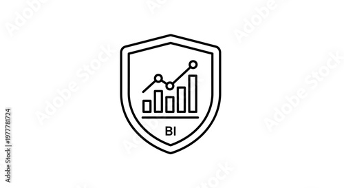 Shield icon with upward trending bar graph and line, labeled BI