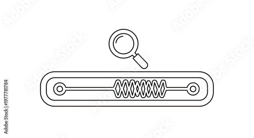 Magnifying glass over a coiled spring in a horizontal enclosure