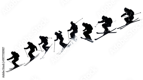 Group of Snowboarders in Action Poses Jumping Gliding and Landing in Dynamic Winter Sports Scene