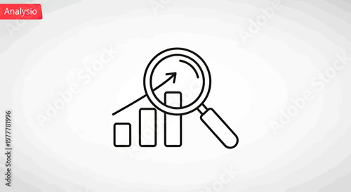 A magnifying glass hovers over a bar graph with an upward trending arrow