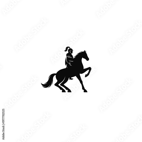 Medieval Knight Silhouette – Warrior Riding a Rearing Horse Illustration