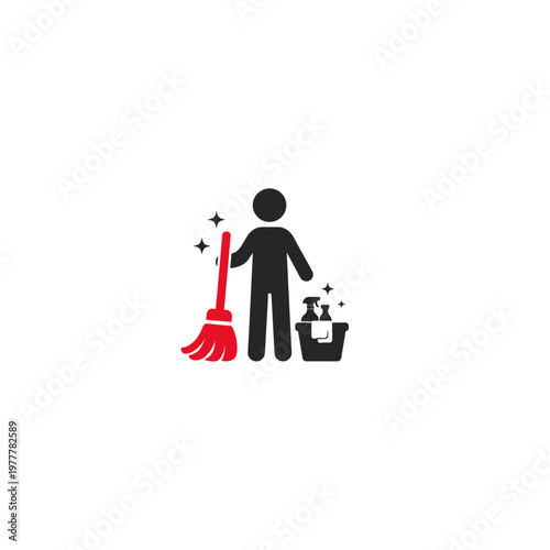 Professional Cleaning Service and Janitor Icon Concept