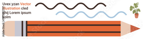 Creativity, design tools, education, work inspiration, artistic projects, minimalism. Features a pencil, wavy lines and a potted plant. Creativity and design tools concept