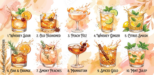 A vibrant collection of ten delicious and refreshing cocktail recipes, perfect for any occasion