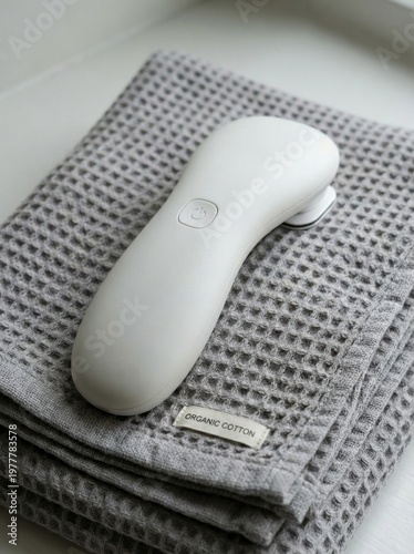 Sleek Unbranded White Vagus Nerve Stimulator on Grey Towel