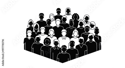 Diverse group of people standing together in a crowd illustration.