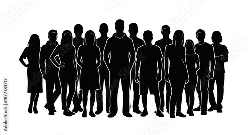 Diverse Group of People Silhouettes Standing Together in Unity.