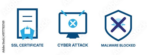 Cybersecurity icons ssl certificate cyberattack and malware blocker protection