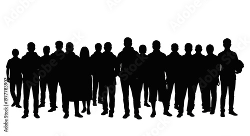 Silhouette of a Diverse Group of People Standing Together in Unity.