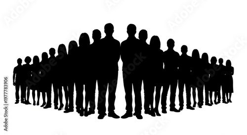 Silhouette of a large group of people standing together in unity.