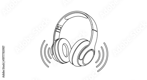 Wireless Headphones with Sound Waves Emitting.