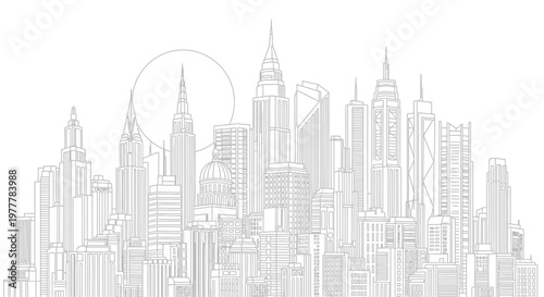 City Skyline with Tall Skyscrapers.