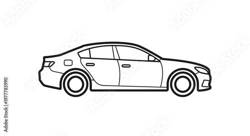 Black line drawing of a sedan.